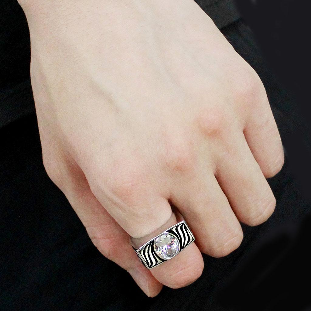 TK3620 - High polished (no plating) Stainless Steel Ring with AAA Grade CZ in Clear