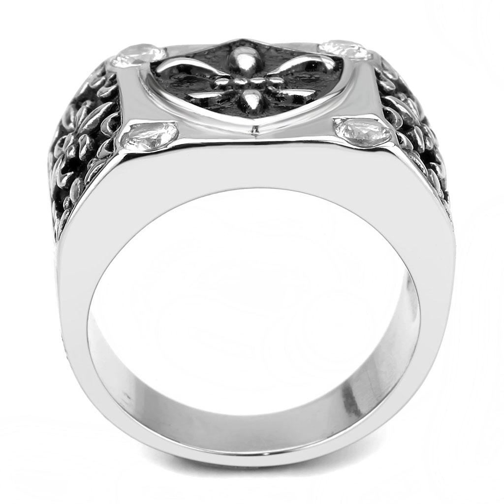 TK3621 - High polished (no plating) Stainless Steel Ring with AAA Grade CZ in Clear