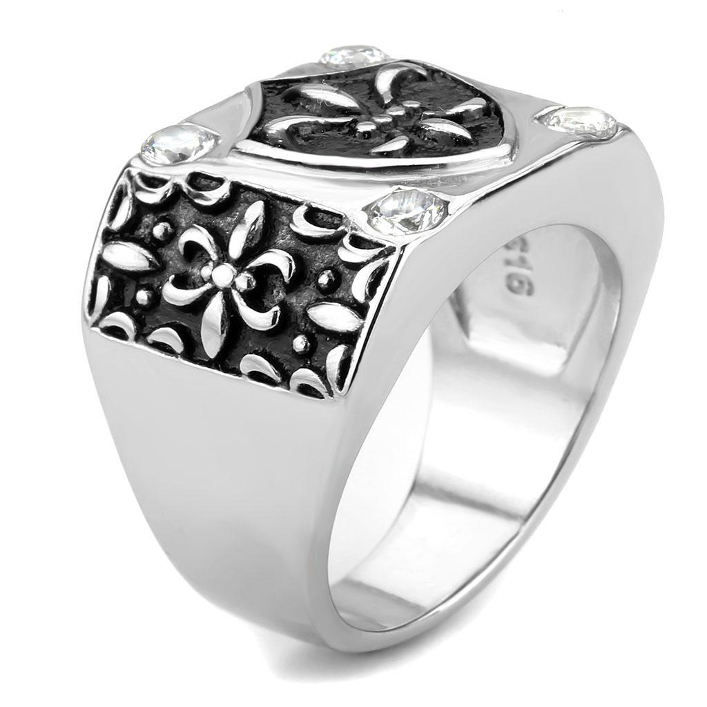 TK3621 - High polished (no plating) Stainless Steel Ring with AAA Grade CZ in Clear