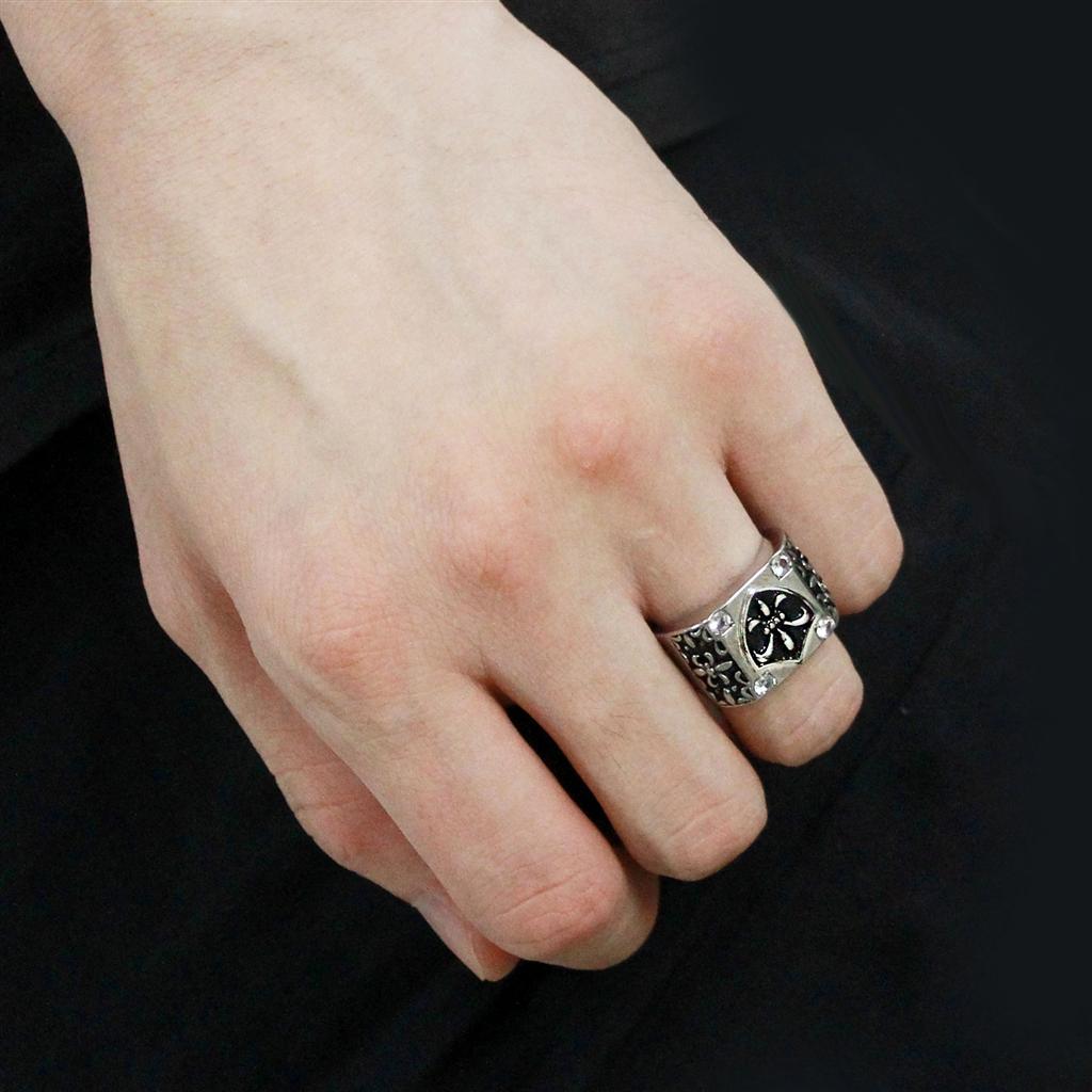 TK3621 - High polished (no plating) Stainless Steel Ring with AAA Grade CZ in Clear