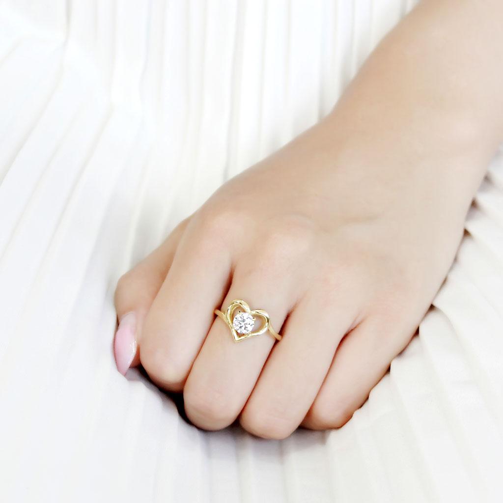 TK3628 - IP Gold(Ion Plating) Stainless Steel Ring with AAA Grade CZ in Clear