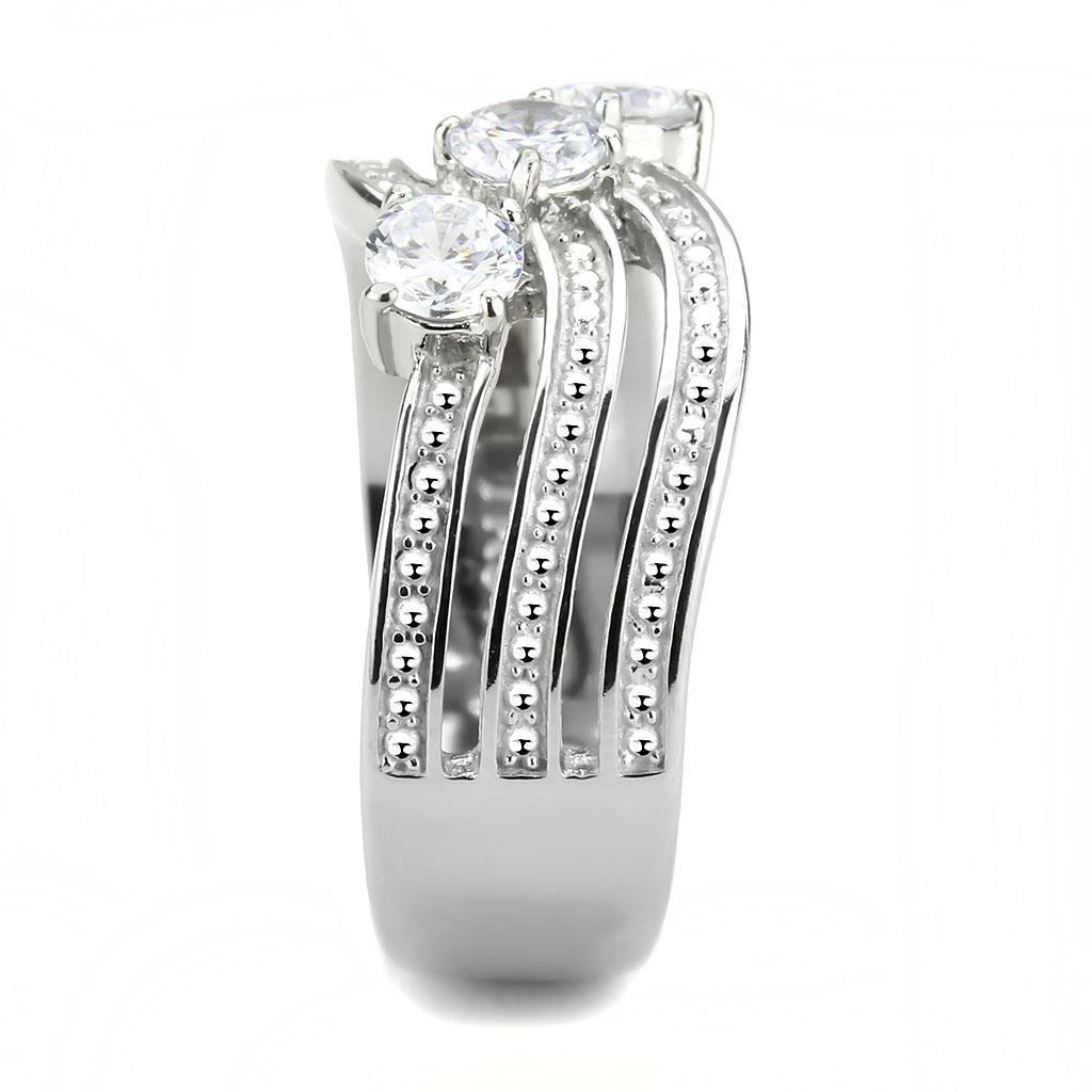 TK3633 - High polished (no plating) Stainless Steel Ring with AAA Grade CZ in Clear