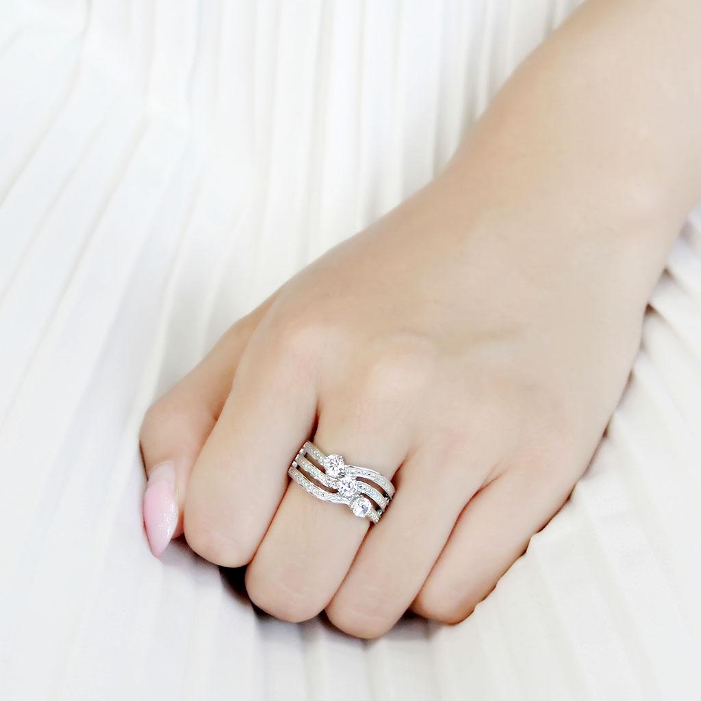 TK3633 - High polished (no plating) Stainless Steel Ring with AAA Grade CZ in Clear