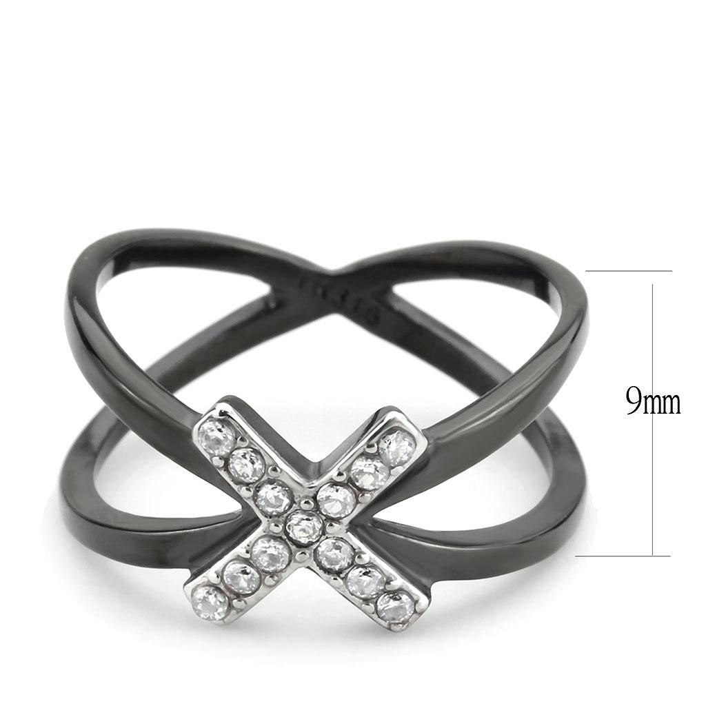 TK3635 - Two-Tone IP Black (Ion Plating) Stainless Steel Ring with AAA Grade CZ in Clear