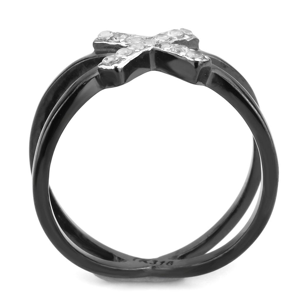 TK3635 - Two-Tone IP Black (Ion Plating) Stainless Steel Ring with AAA Grade CZ in Clear