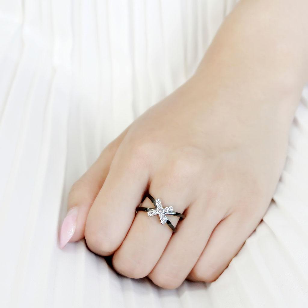 TK3635 - Two-Tone IP Black (Ion Plating) Stainless Steel Ring with AAA Grade CZ in Clear