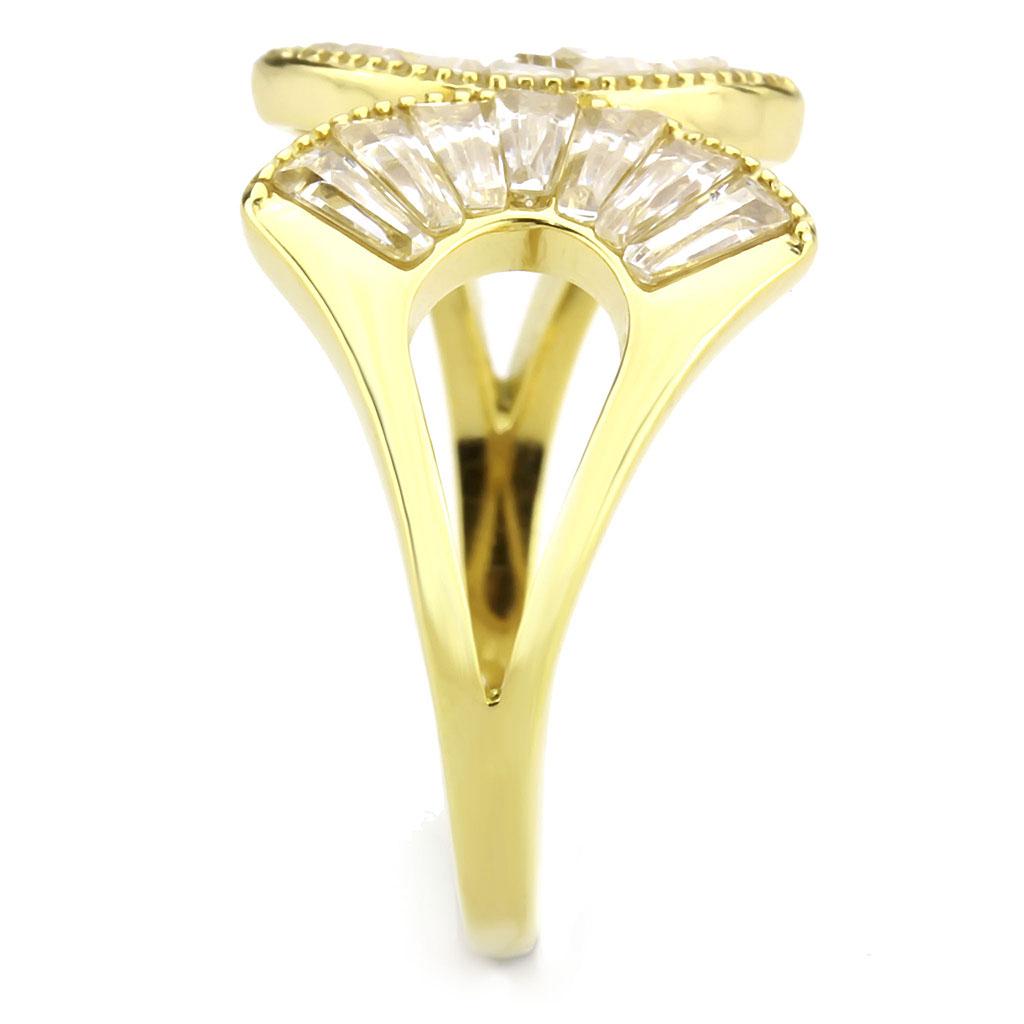 TK3638 - IP Gold(Ion Plating) Stainless Steel Ring with AAA Grade CZ in Clear