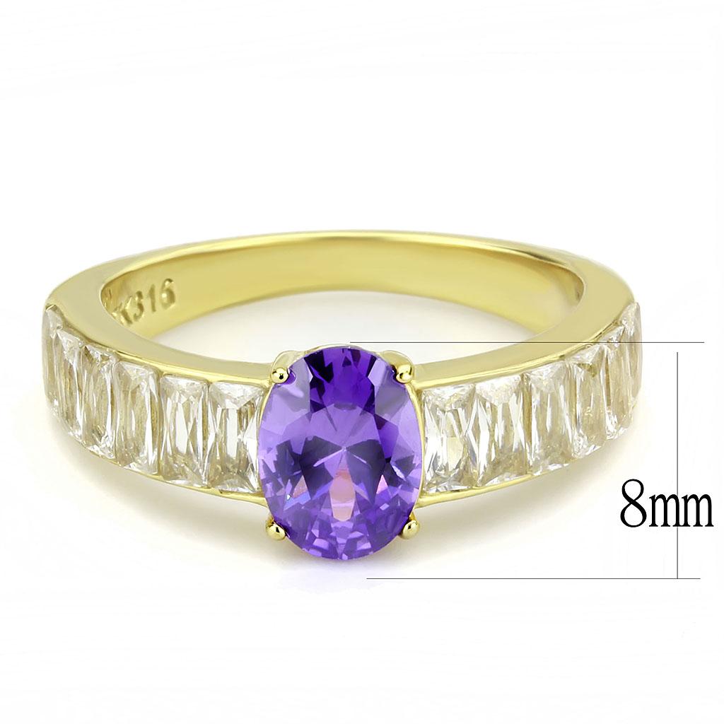 TK3641 - IP Gold(Ion Plating) Stainless Steel Ring with AAA Grade CZ in Tanzanite