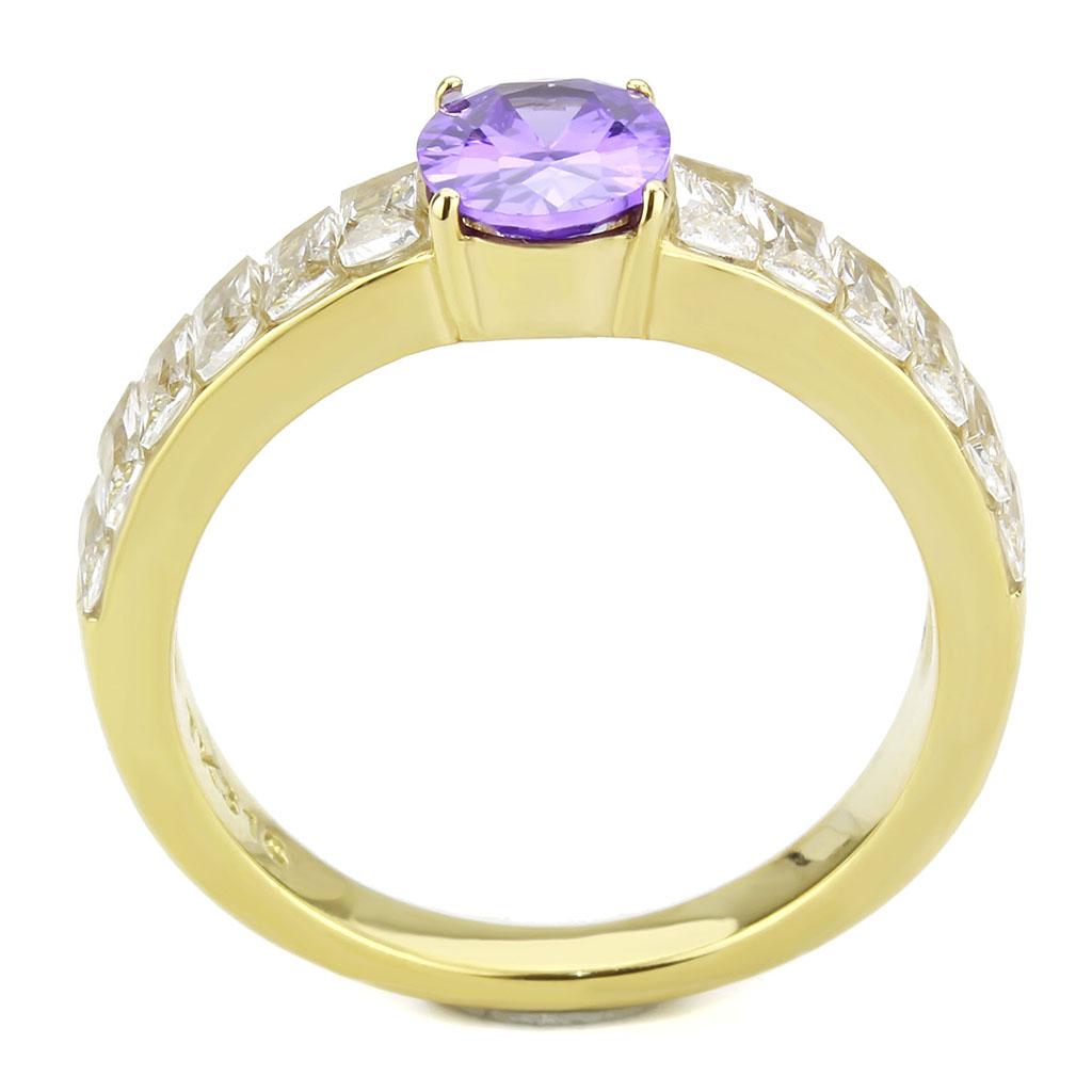 TK3641 - IP Gold(Ion Plating) Stainless Steel Ring with AAA Grade CZ in Tanzanite