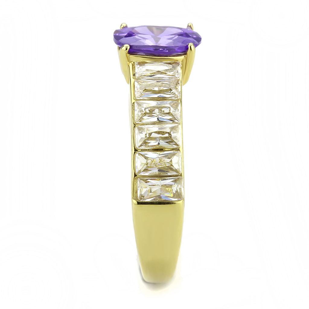 TK3641 - IP Gold(Ion Plating) Stainless Steel Ring with AAA Grade CZ in Tanzanite