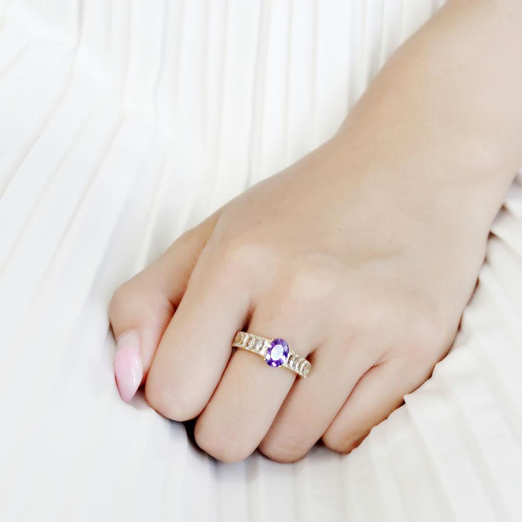 TK3641 - IP Gold(Ion Plating) Stainless Steel Ring with AAA Grade CZ in Tanzanite