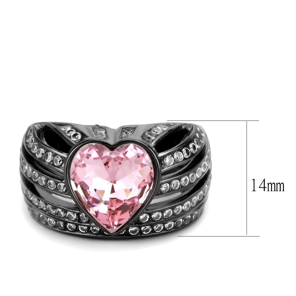 TK3686 - IP Black(Ion Plating) Stainless Steel Ring with Top Grade Crystal in Light Rose