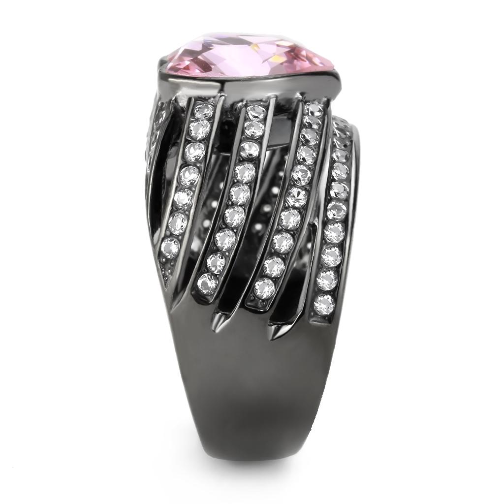 TK3686 - IP Black(Ion Plating) Stainless Steel Ring with Top Grade Crystal in Light Rose