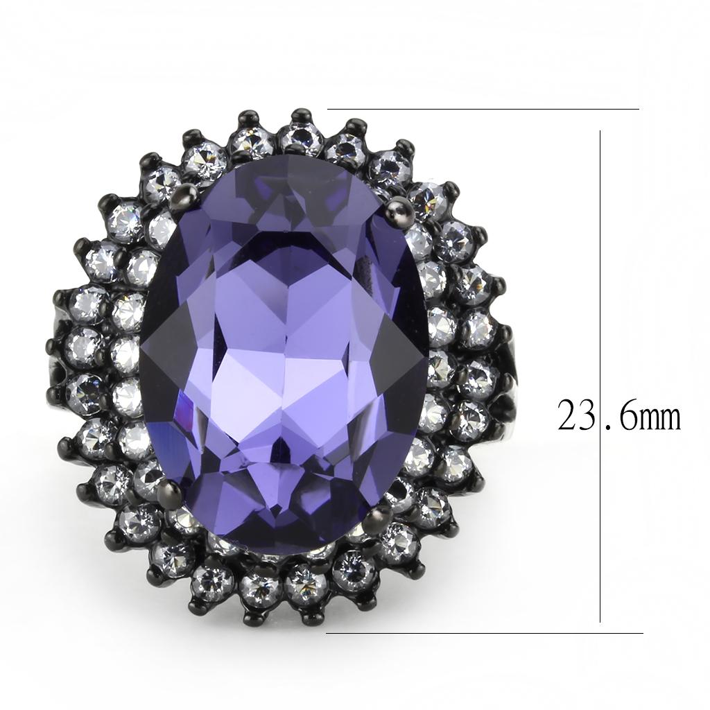 TK3687 - IP Black(Ion Plating) Stainless Steel Ring with Top Grade Crystal in Tanzanite