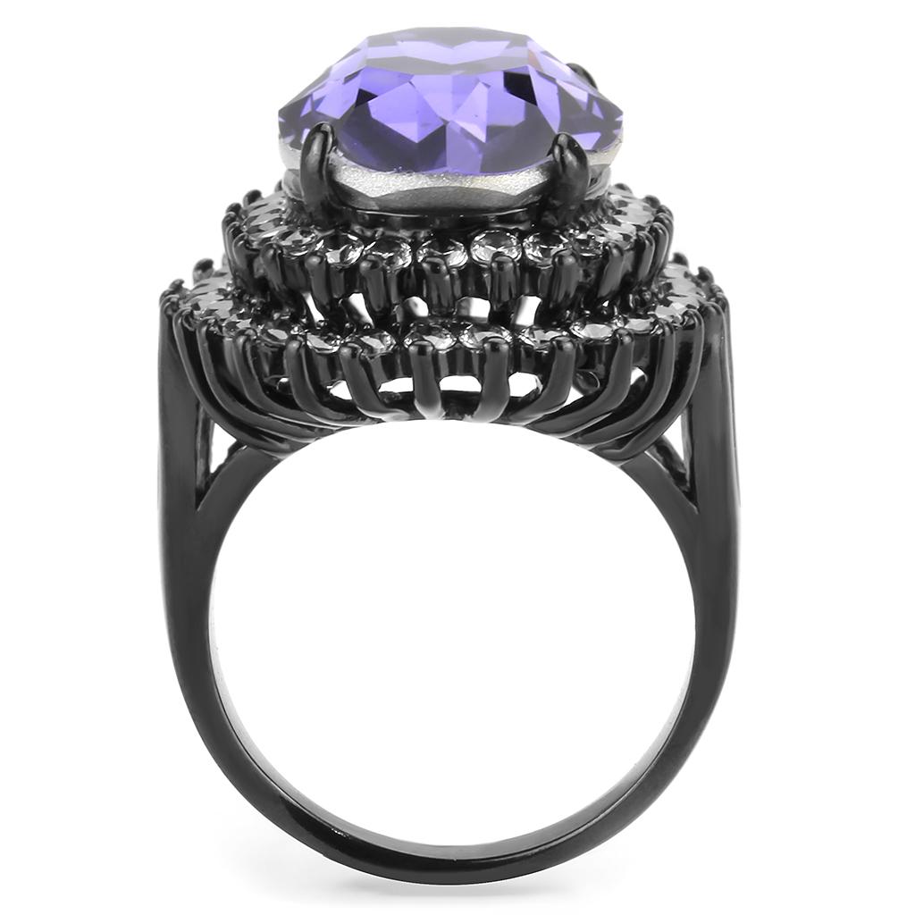 TK3687 - IP Black(Ion Plating) Stainless Steel Ring with Top Grade Crystal in Tanzanite