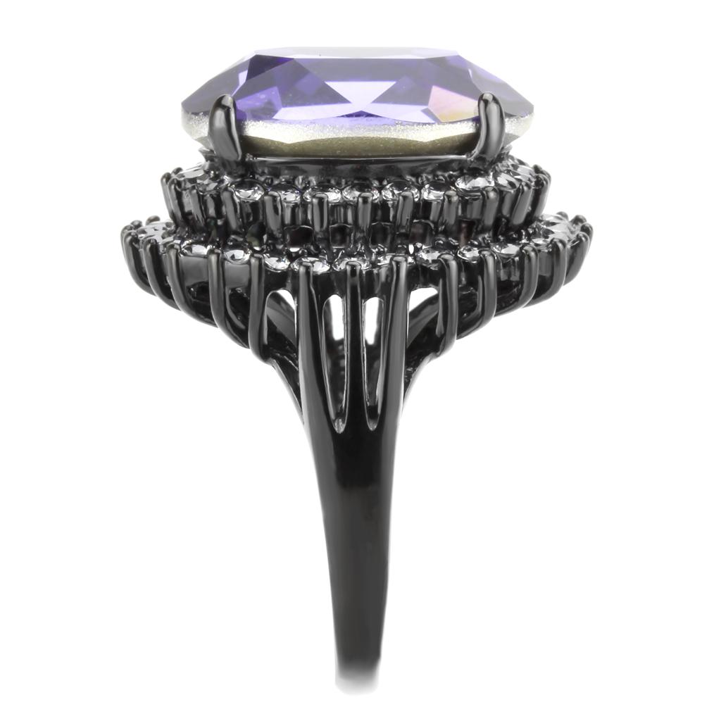 TK3687 - IP Black(Ion Plating) Stainless Steel Ring with Top Grade Crystal in Tanzanite