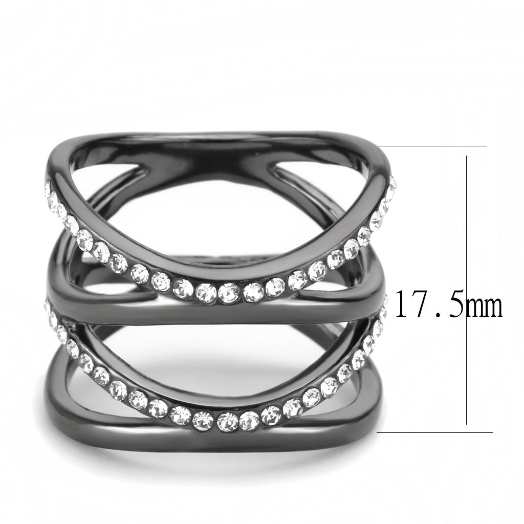 TK3689 - IP Light Black (IP Gun) Stainless Steel Ring with Top Grade Crystal in Clear