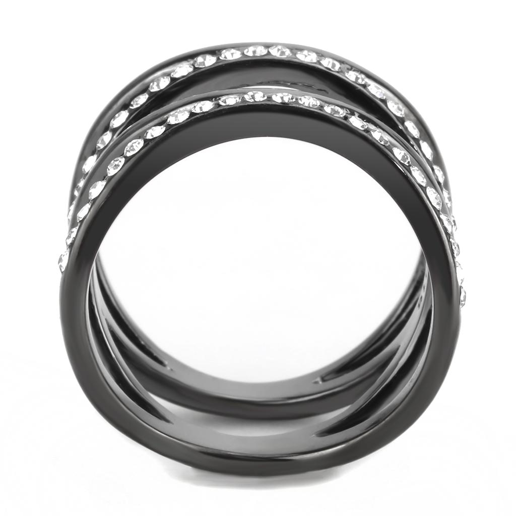 TK3689 - IP Light Black (IP Gun) Stainless Steel Ring with Top Grade Crystal in Clear