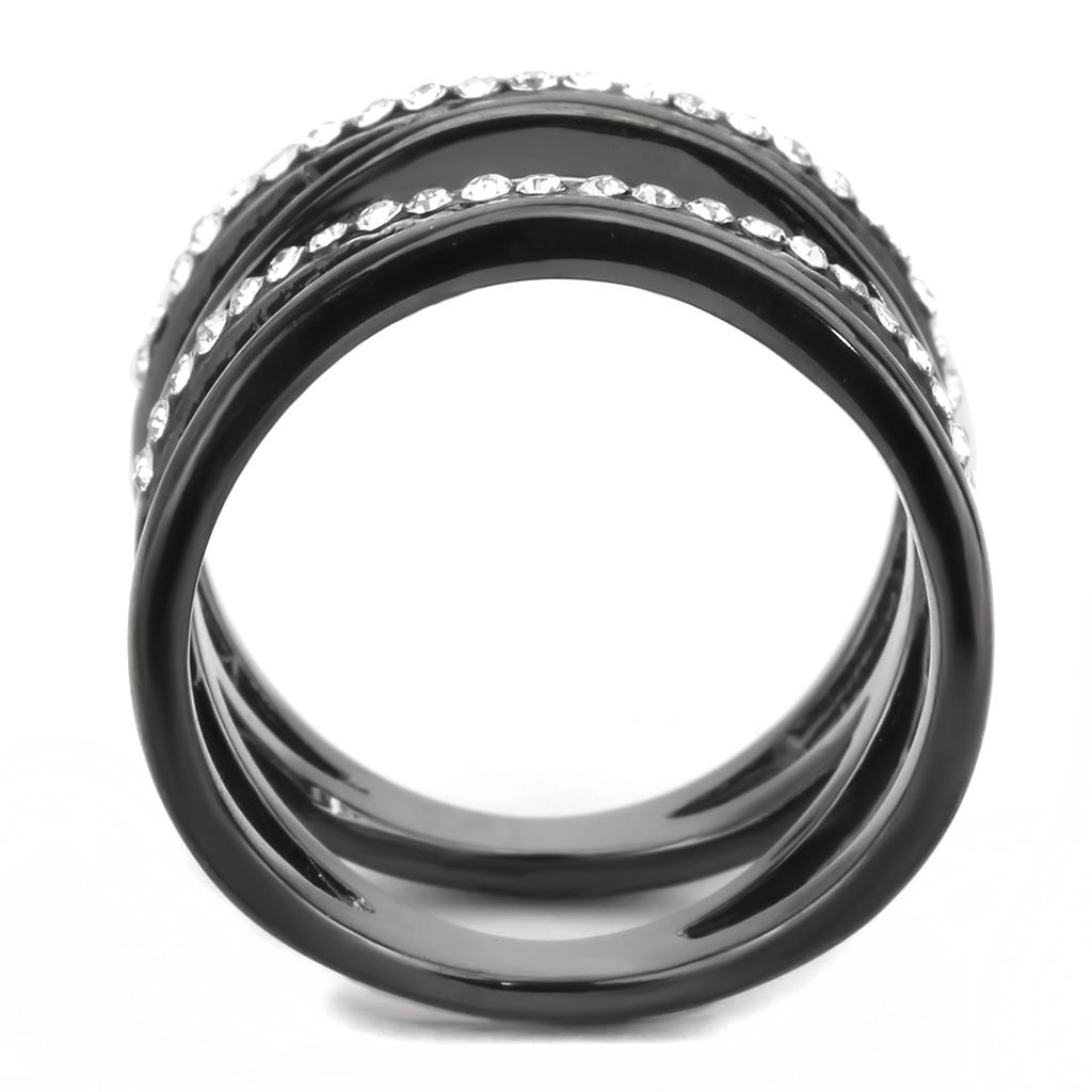 TK3689 - IP Light Black (IP Gun) Stainless Steel Ring with Top Grade Crystal in Clear