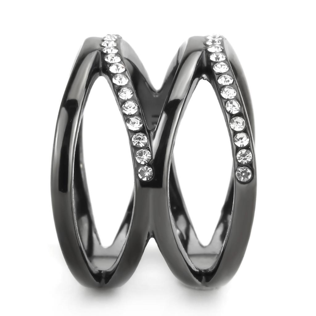 TK3689 - IP Light Black (IP Gun) Stainless Steel Ring with Top Grade Crystal in Clear