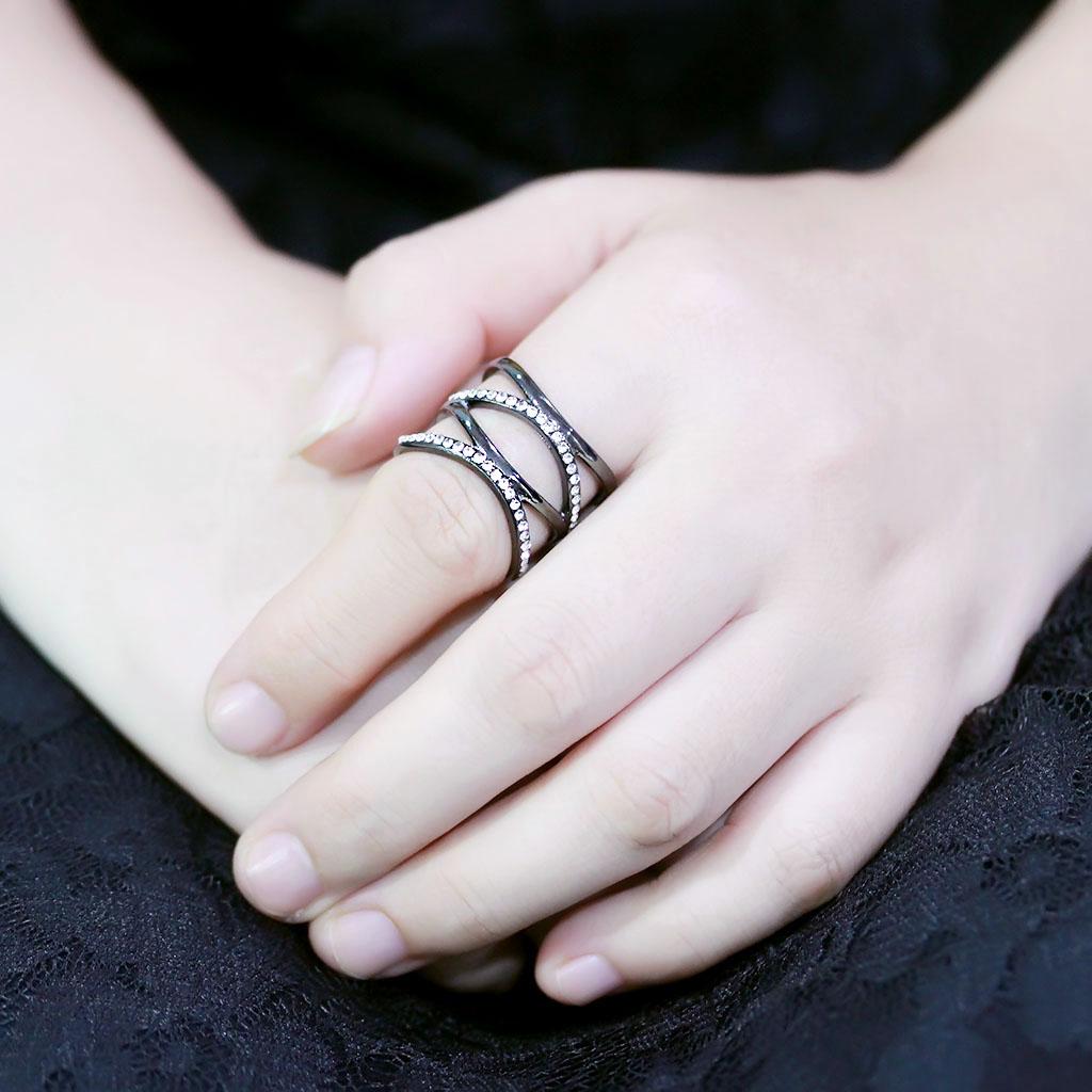 TK3689 - IP Light Black (IP Gun) Stainless Steel Ring with Top Grade Crystal in Clear