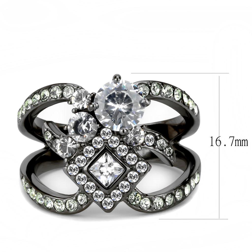 TK3690 - IP Light Black (IP Gun) Stainless Steel Ring with AAA Grade CZ in Clear
