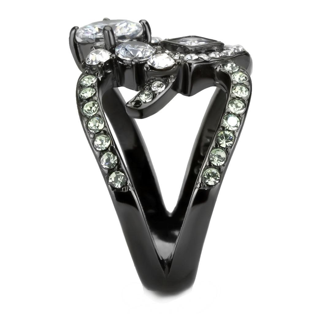 TK3690 - IP Light Black (IP Gun) Stainless Steel Ring with AAA Grade CZ in Clear