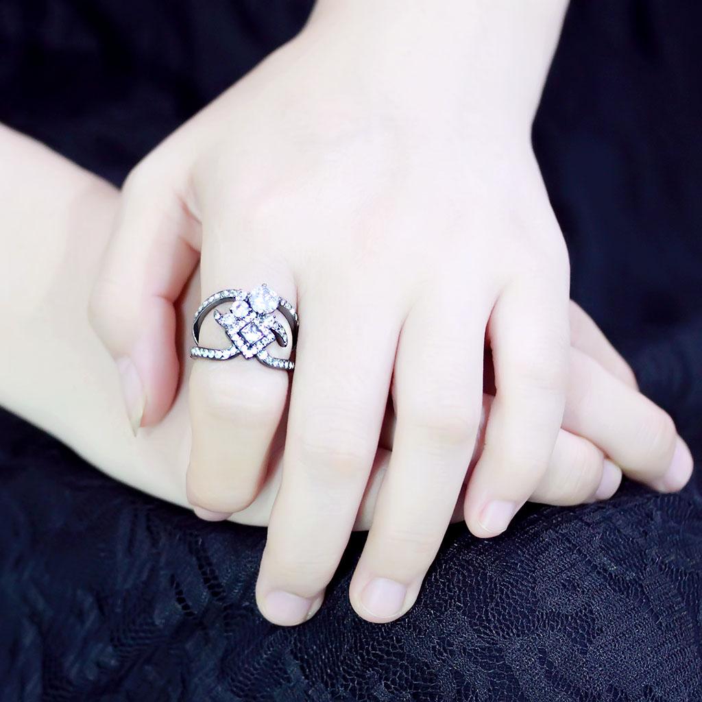 TK3690 - IP Light Black (IP Gun) Stainless Steel Ring with AAA Grade CZ in Clear