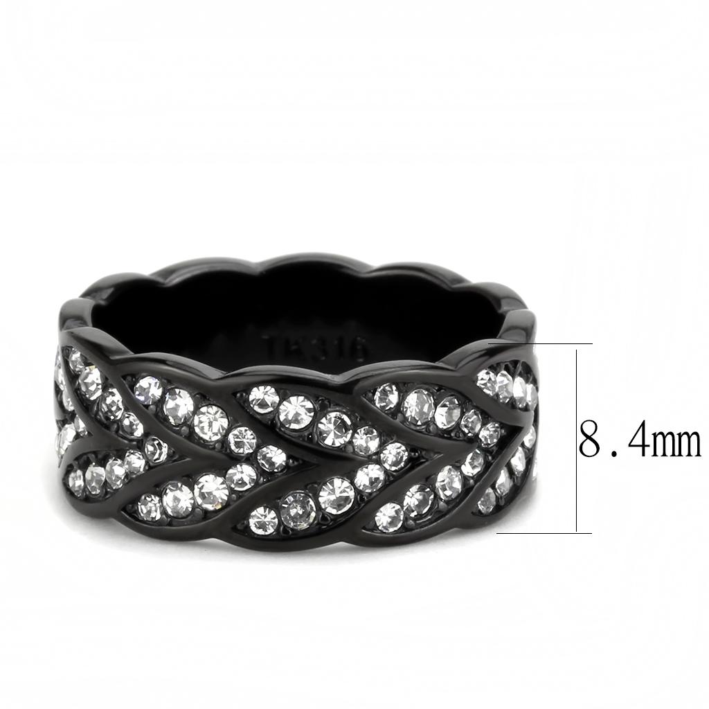 TK3691 - IP Black(Ion Plating) Stainless Steel Ring with Top Grade Crystal in Clear