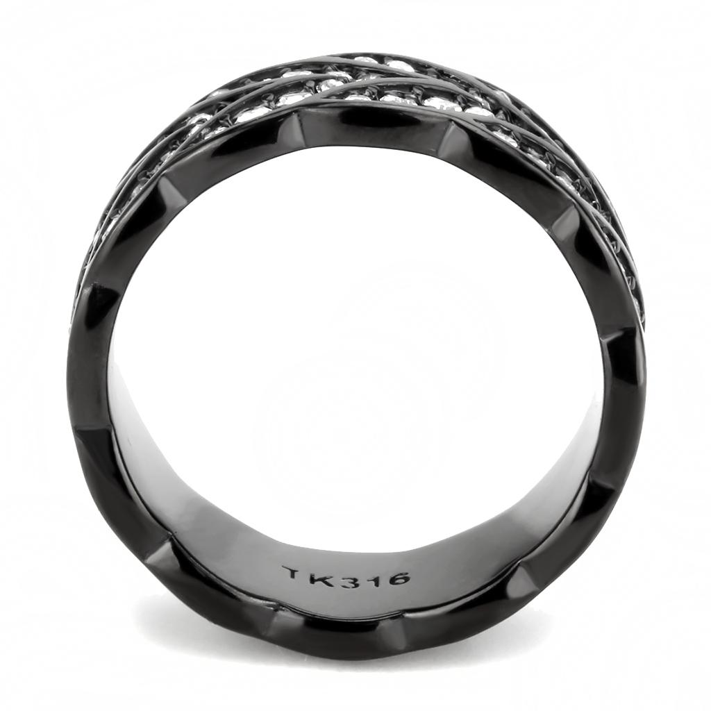 TK3691 - IP Black(Ion Plating) Stainless Steel Ring with Top Grade Crystal in Clear