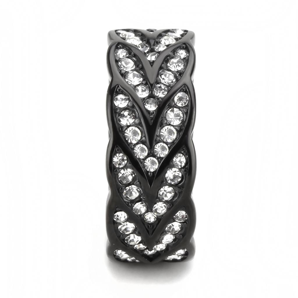 TK3691 - IP Black(Ion Plating) Stainless Steel Ring with Top Grade Crystal in Clear