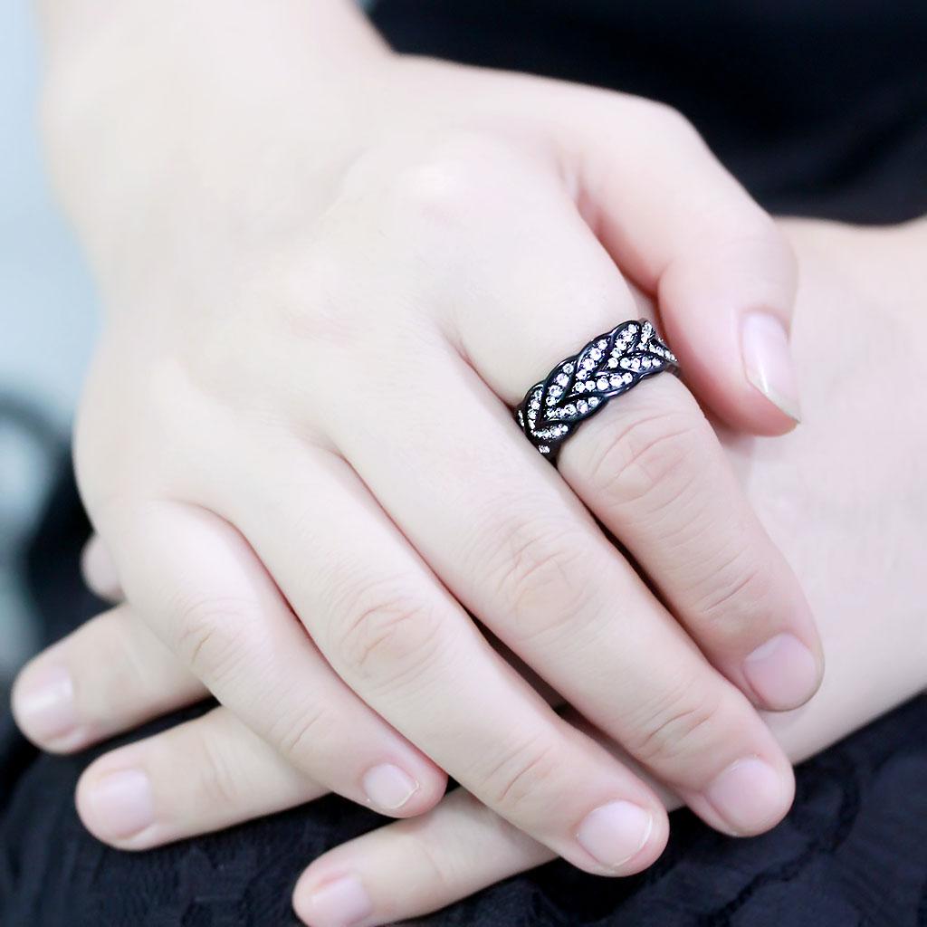 TK3691 - IP Black(Ion Plating) Stainless Steel Ring with Top Grade Crystal in Clear