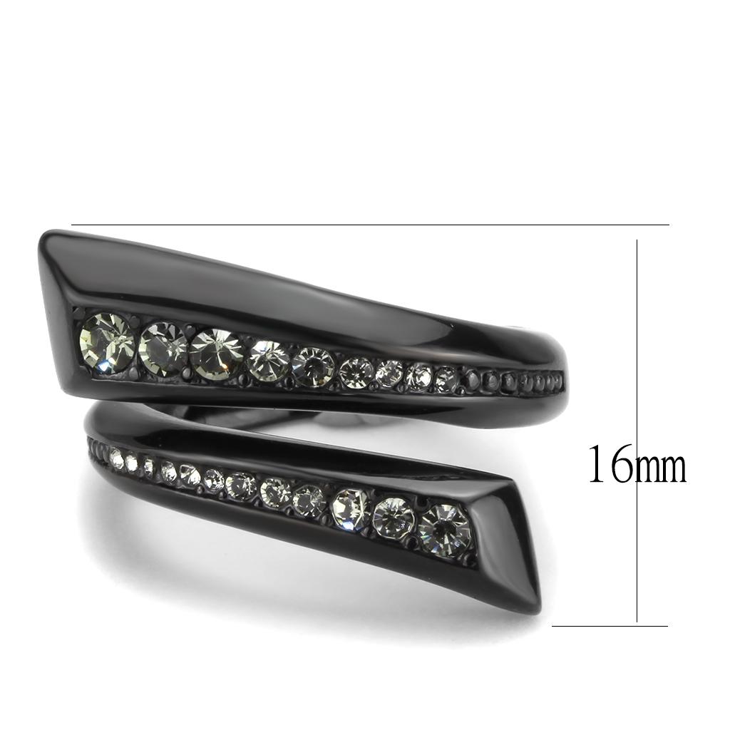 TK3692 - IP Black(Ion Plating) Stainless Steel Ring with Top Grade Crystal in Black Diamond