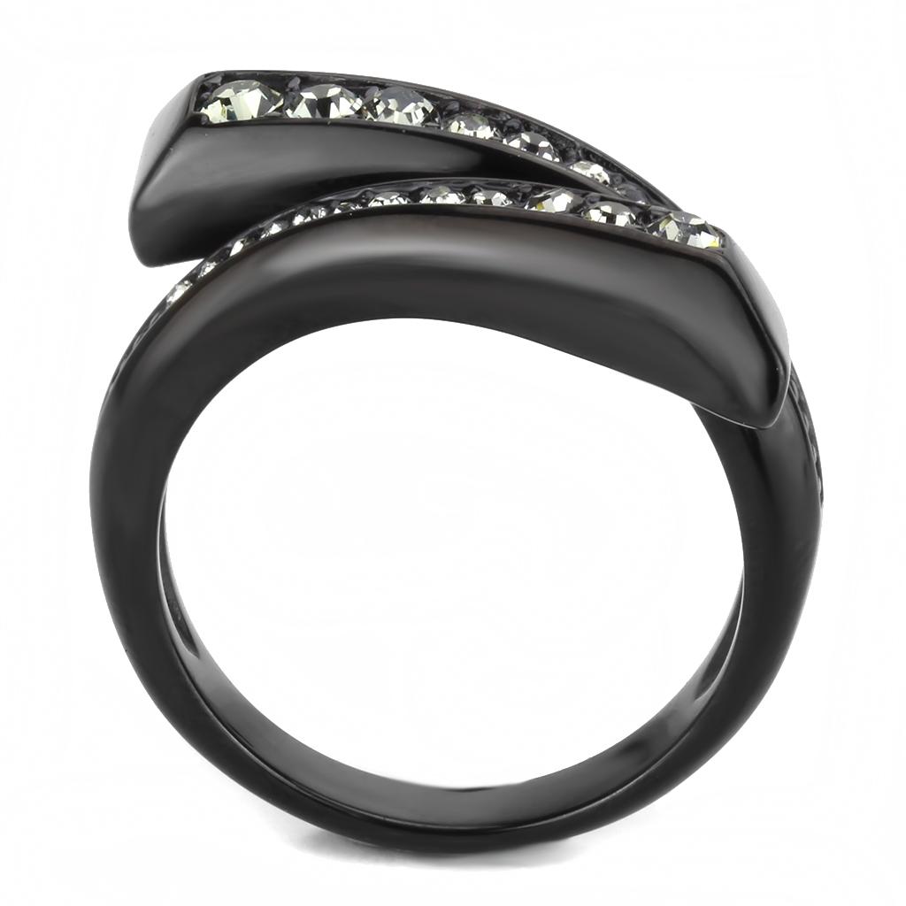 TK3692 - IP Black(Ion Plating) Stainless Steel Ring with Top Grade Crystal in Black Diamond