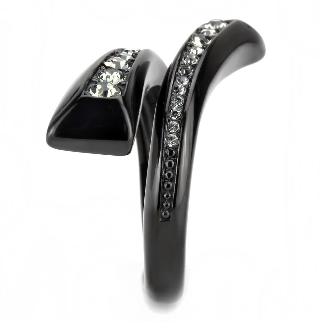 TK3692 - IP Black(Ion Plating) Stainless Steel Ring with Top Grade Crystal in Black Diamond