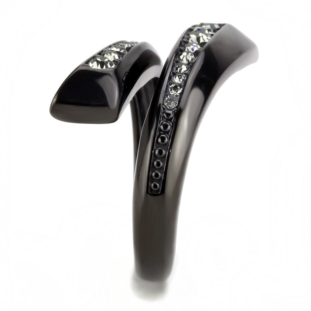 TK3692 - IP Black(Ion Plating) Stainless Steel Ring with Top Grade Crystal in Black Diamond