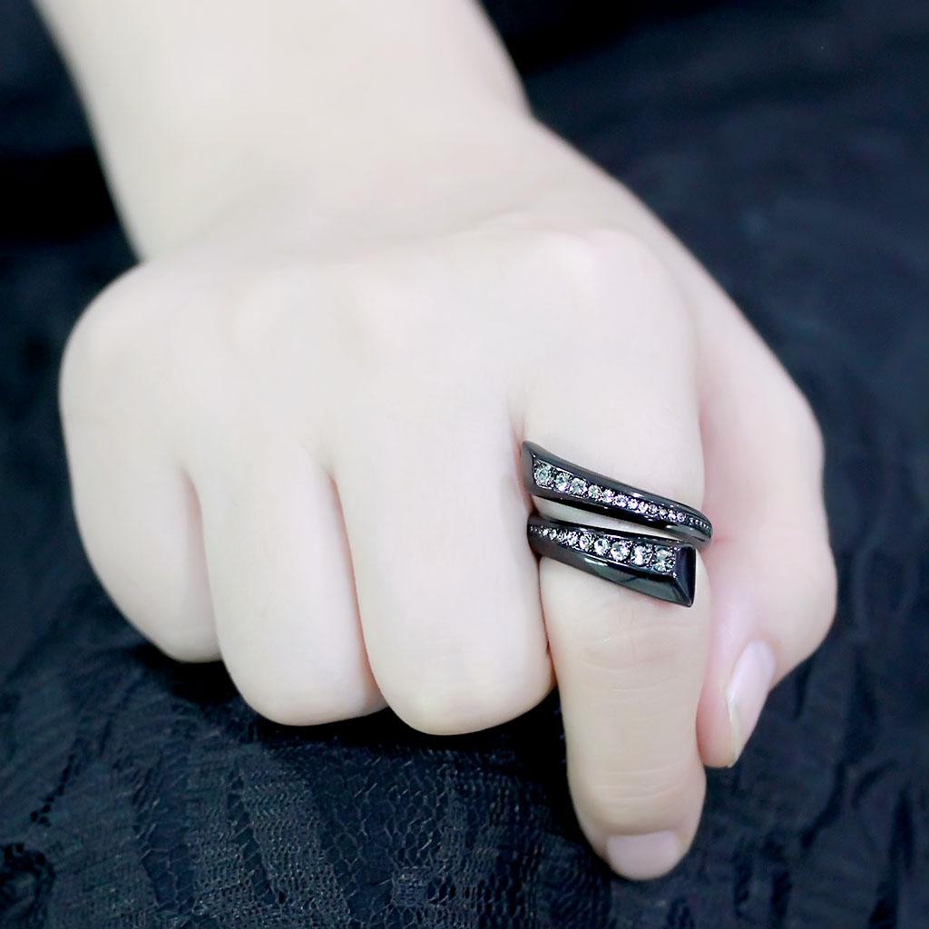 TK3692 - IP Black(Ion Plating) Stainless Steel Ring with Top Grade Crystal in Black Diamond