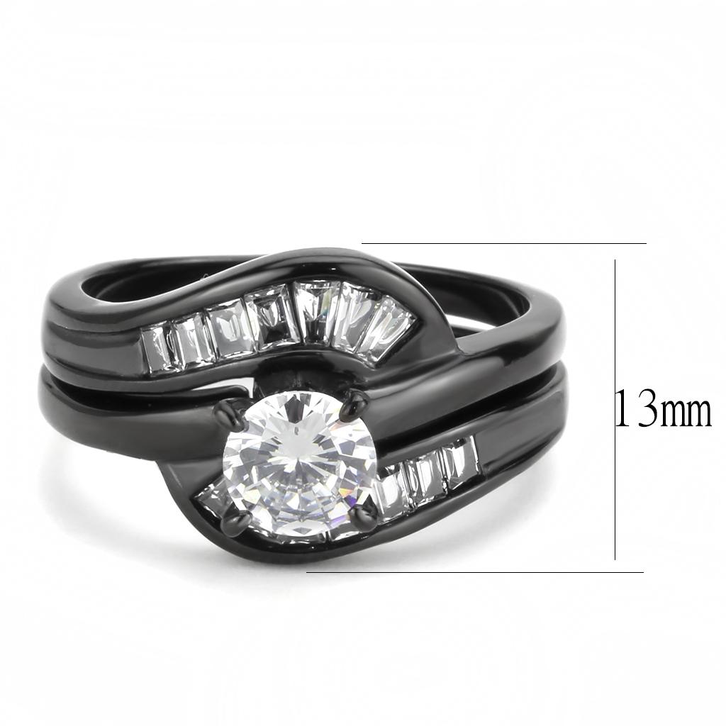 TK3693 - IP Black(Ion Plating) Stainless Steel Ring with AAA Grade CZ in Clear