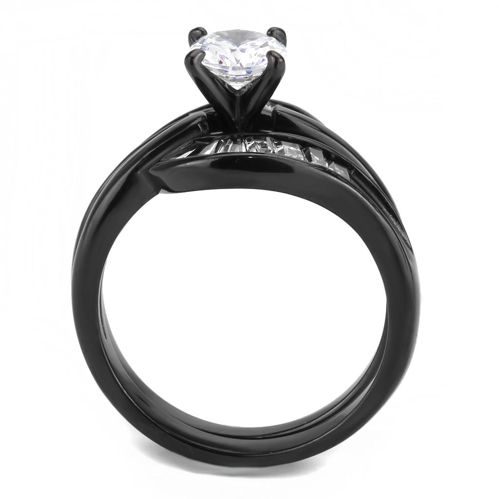 TK3693 - IP Black(Ion Plating) Stainless Steel Ring with AAA Grade CZ in Clear
