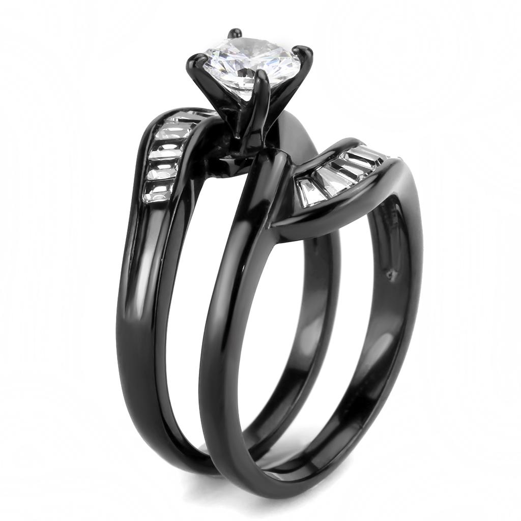 TK3693 - IP Black(Ion Plating) Stainless Steel Ring with AAA Grade CZ in Clear