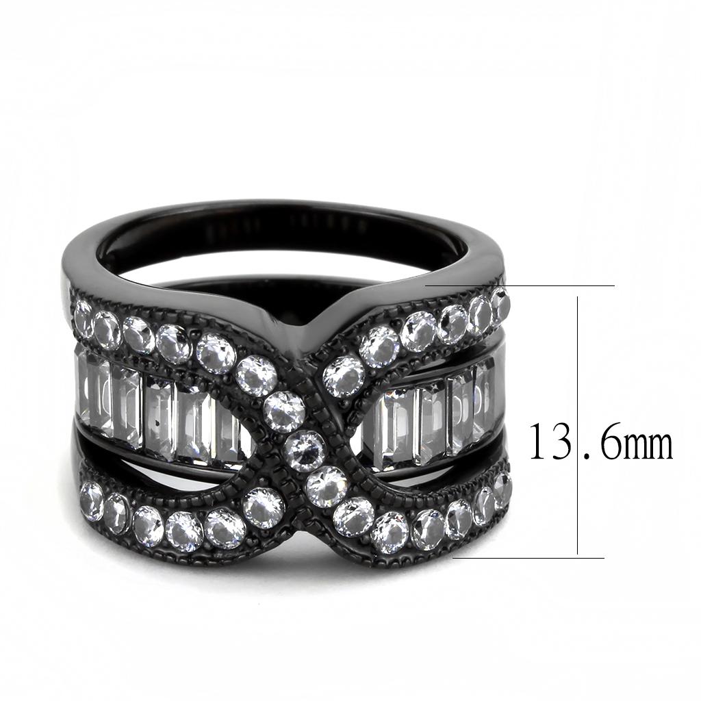 TK3694 - IP Black(Ion Plating) Stainless Steel Ring with AAA Grade CZ in Clear