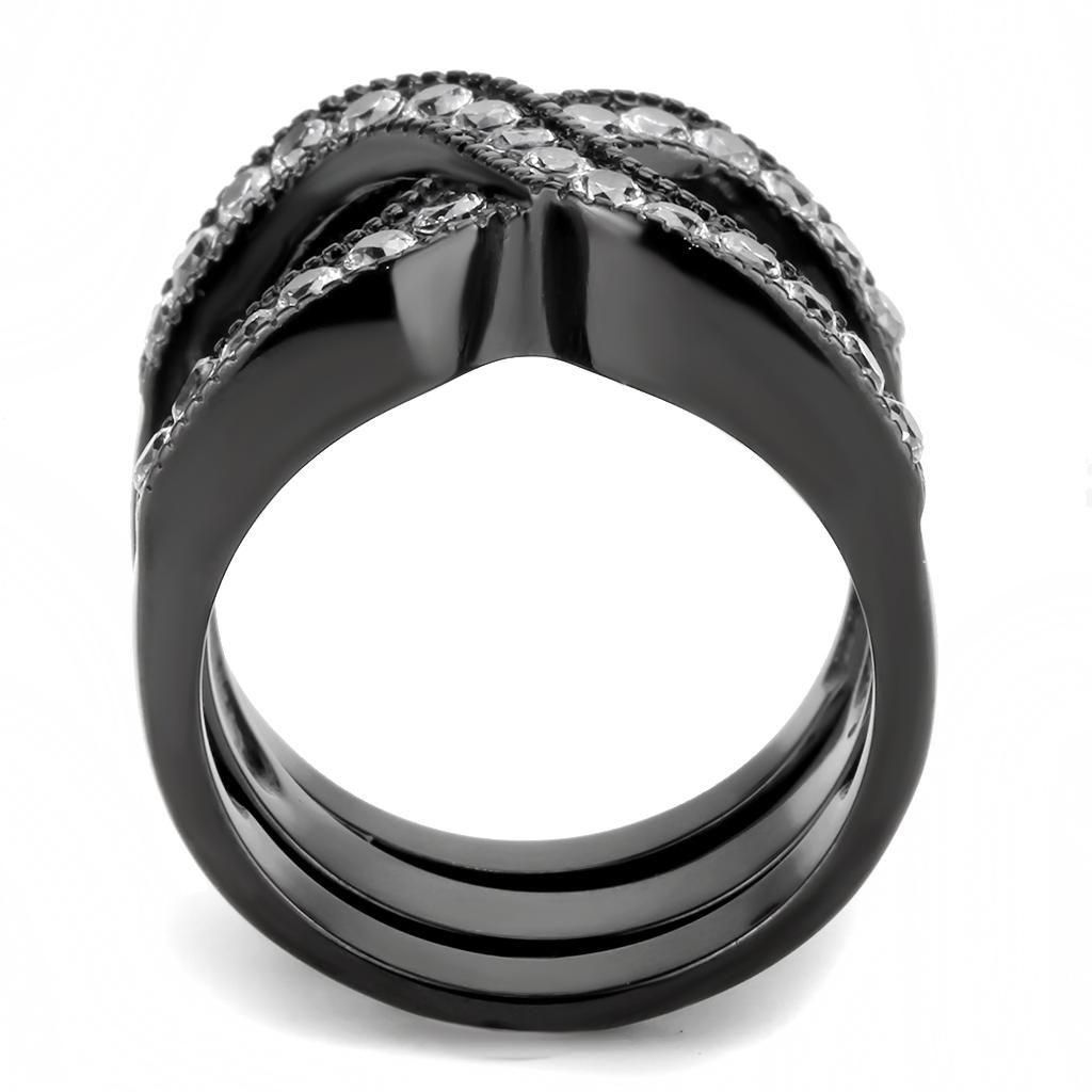 TK3694 - IP Black(Ion Plating) Stainless Steel Ring with AAA Grade CZ in Clear