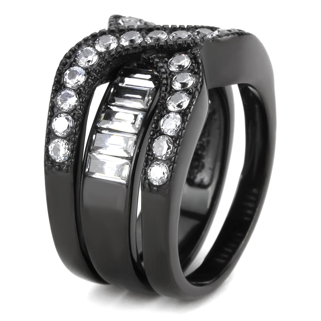 TK3694 - IP Black(Ion Plating) Stainless Steel Ring with AAA Grade CZ in Clear