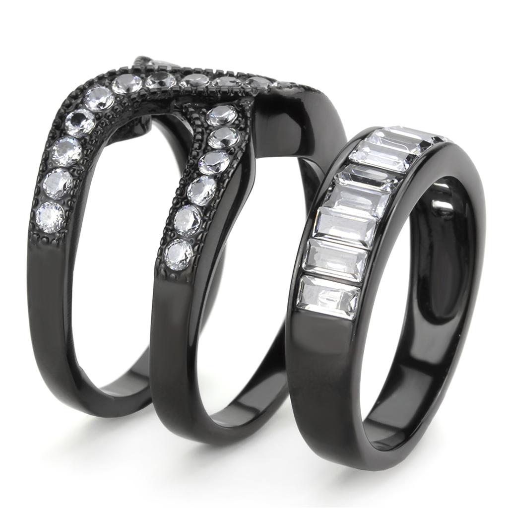 TK3694 - IP Black(Ion Plating) Stainless Steel Ring with AAA Grade CZ in Clear