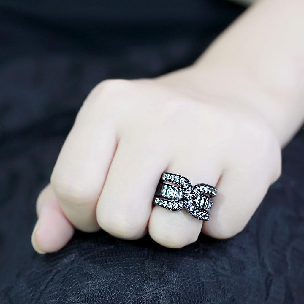 TK3694 - IP Black(Ion Plating) Stainless Steel Ring with AAA Grade CZ in Clear