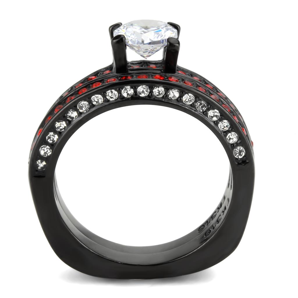TK3695 - IP Black(Ion Plating) Stainless Steel Ring with AAA Grade CZ in Clear