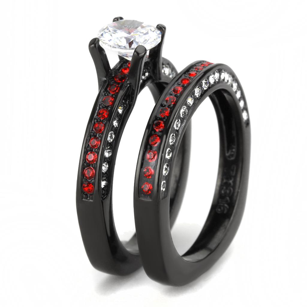 TK3695 - IP Black(Ion Plating) Stainless Steel Ring with AAA Grade CZ in Clear