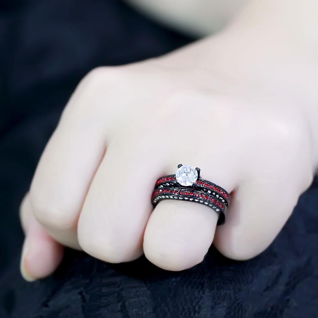 TK3695 - IP Black(Ion Plating) Stainless Steel Ring with AAA Grade CZ in Clear