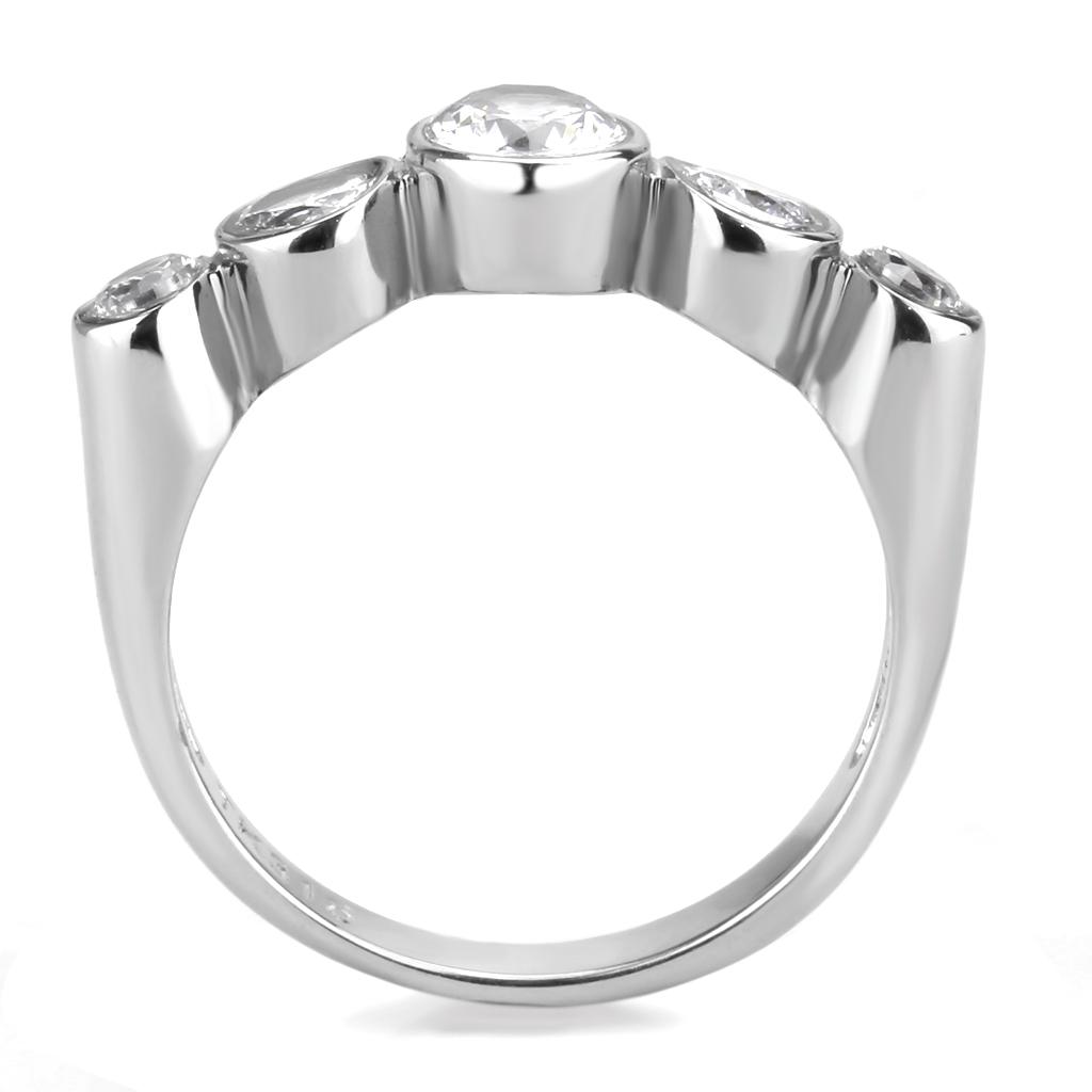 TK3697 - High polished (no plating) Stainless Steel Ring with AAA Grade CZ in Clear