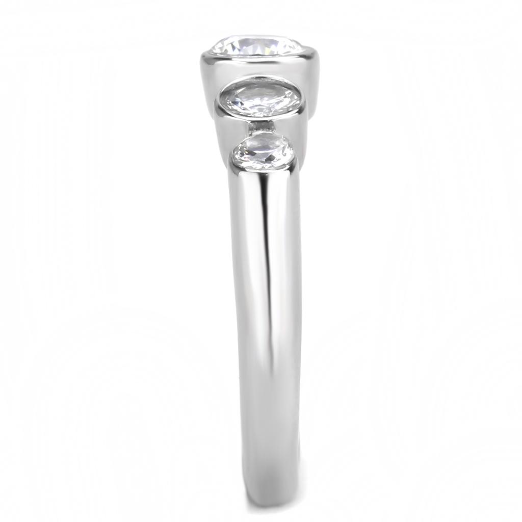 TK3697 - High polished (no plating) Stainless Steel Ring with AAA Grade CZ in Clear